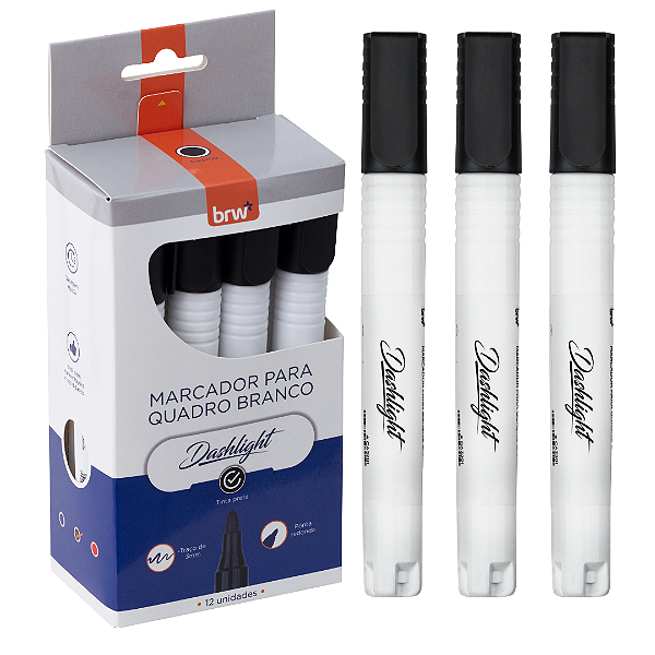Marcador QUADRO BRANCO DASHLIGHT - PRETO - CAIXA C/ 12UND - BRW