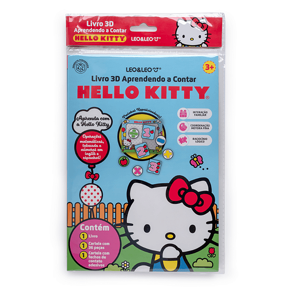Livro 3D Aprendendo a contar com a Hello Kitty  - OPPBAG C/ 1 LIVRO + CARTELA - LEO E LEO