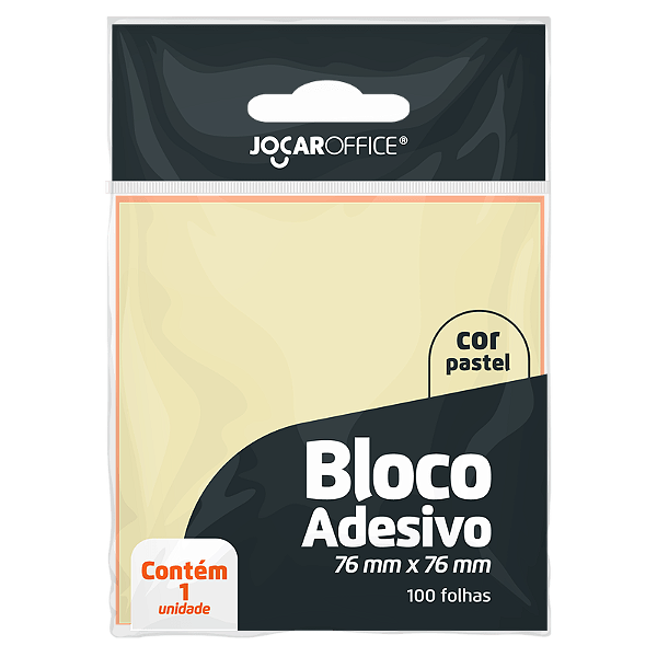 Bloco Adesivo AMARELO  PASTEL 76MMx76MM - OPPBAG C/ 1 BLOCO 100F - JOCAR OFFICE