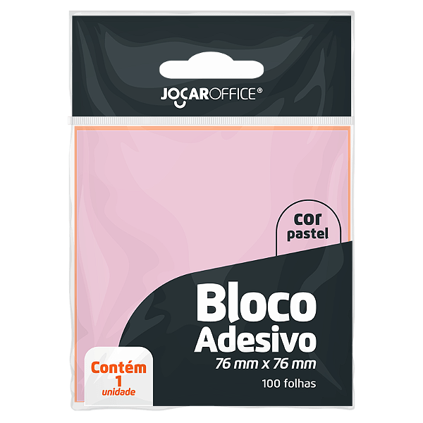 Bloco Adesivo Rosa PASTEL  76MMx76MM - OPPBAG C/ 1 BLOCO 100F - JOCAR OFFICE