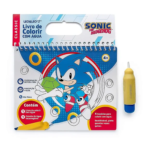 Livro de Colorir com Água SONIC - OPPBAG C/ 1 UND 4 PAGINAS + PINCEL - LEO E LEO