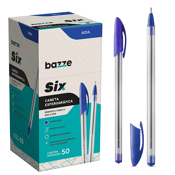 Caneta Esferográfica SIX - AZUL -  CX 50UND - BAZZE