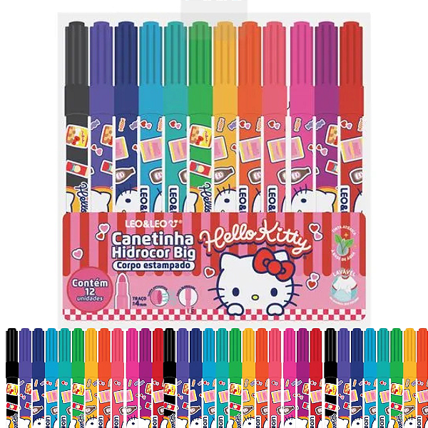 Hidrocor BIG CORPO ESTAMPADO HELLO KITTY - ESTOJO C/ 12 UND - LEO E LEO