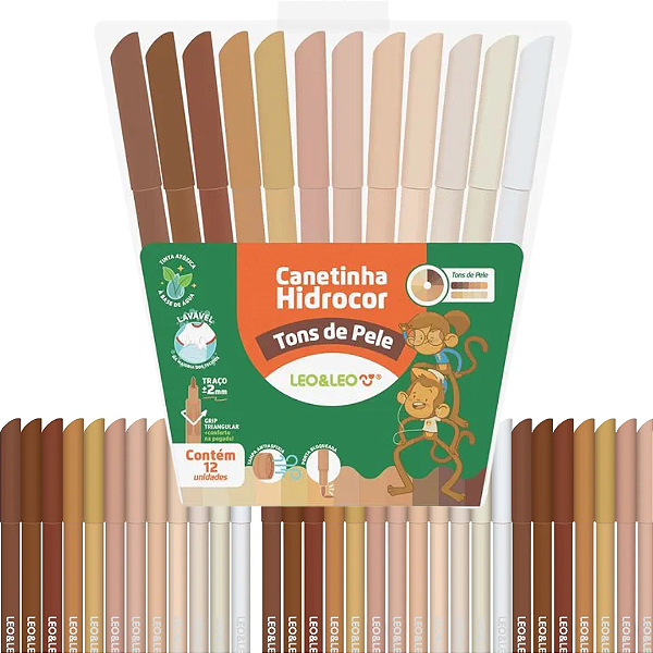 Hidrocor Tons de Pele - ESTOJO C/ 12 UND - LEO E LEO