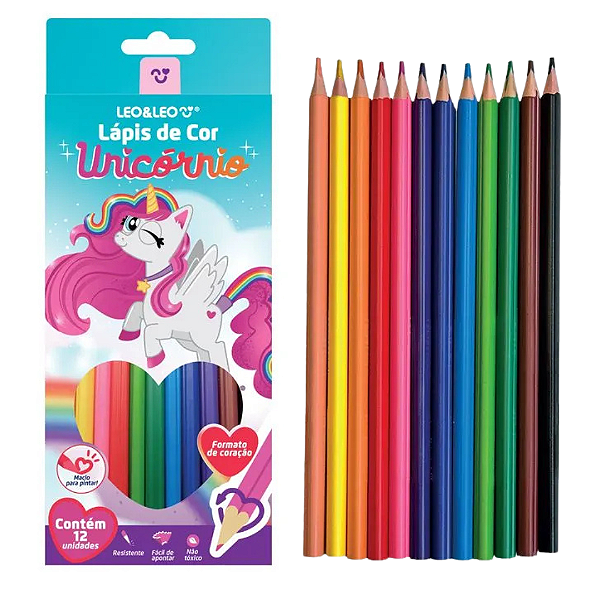 Lápis de cor Coração Unicórnio  - CAIXA C/12 UNID. - LEO E LEO