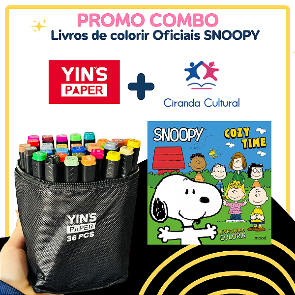 KIT Caneta Marcadora YINS + Livro para Colorir SNOOPY Ciranda Cultural - ATACADO MABEL