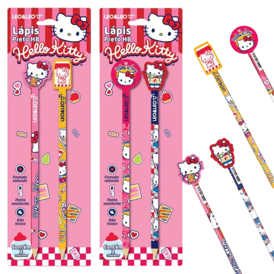 Kit Lápis HB C/ Borracha HELLO KITTY - BLISTER C/2 UND - LEO E LEO
