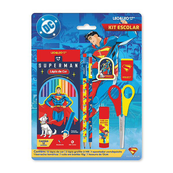 KIT Escolar LAPIS DE COR 12 CORES SUPERMAN - LEO E LEO