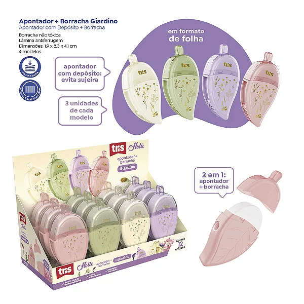 Apontador e Borracha GIARDIN - DISPLAY 12 UND - TRIS