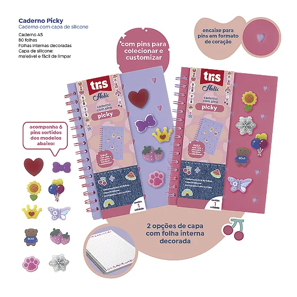 Caderno Pautado SILICON TRIS PICKY+PIN 80FLS - TRIS