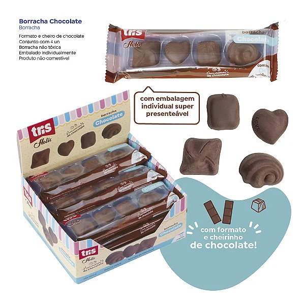 Borracha Holic CHOCOLATE c/ Cheirinho - BLISTER 4 Borrachas - TRIS