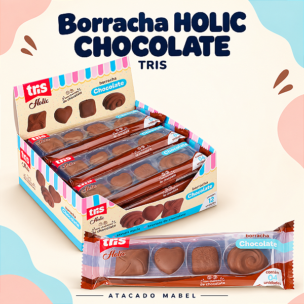 Borracha Holic CHOCOLATE c/ Cheirinho - BLISTER 4 Borrachas - TRIS