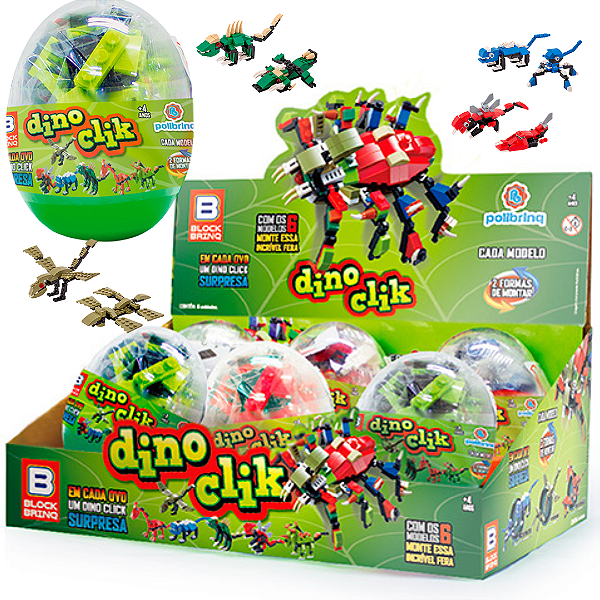 Brinquedo Blocks DINO CLICK SURPRESA 2 em 1 Animais - POLIBRINQ