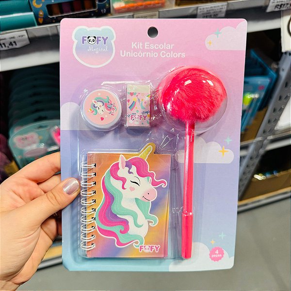 Kit Escolar UNICORNIO COLORS - KIT 4 PEÇAS  - FOFY