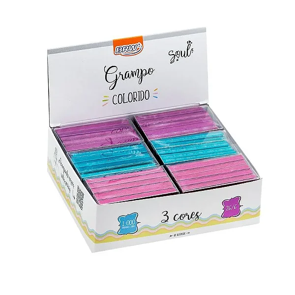 Grampo colorido  26/6 1000 UND - DISPLAY C/ 12UND - BRW