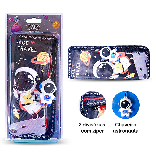 Estojo Escolar ASTRONAUTA PRETO - UNIDADE  - FOFY