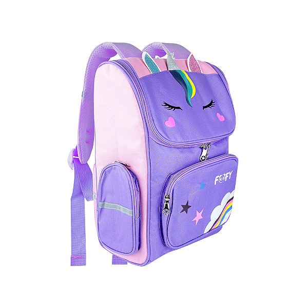 Mochila Escolar Unicórnio fofo LILAS- FOFY