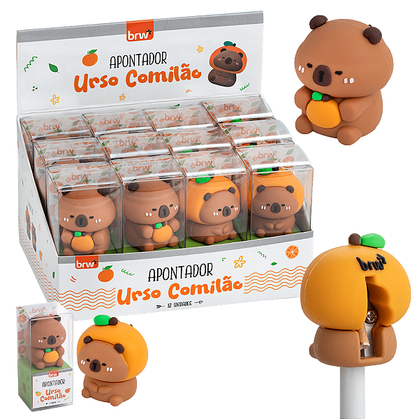 Apontador Plástico Urso Comilão  - DISPLAY C/ 12UND - BRW