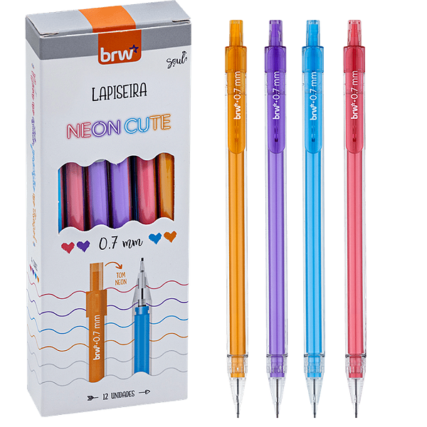 Lapiseira Plástica 0,7MM NEONCUTE - CAIXA C/ 12UND - BRW