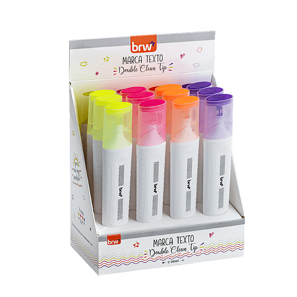 Marca texto ponta dupla CLEAN TIP - DISPLAY C/ 12UND - BRW