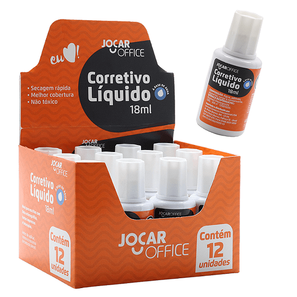 Corretivo liquido base água 18ML - CAIXA 12 UND - JOCAR OFFICE