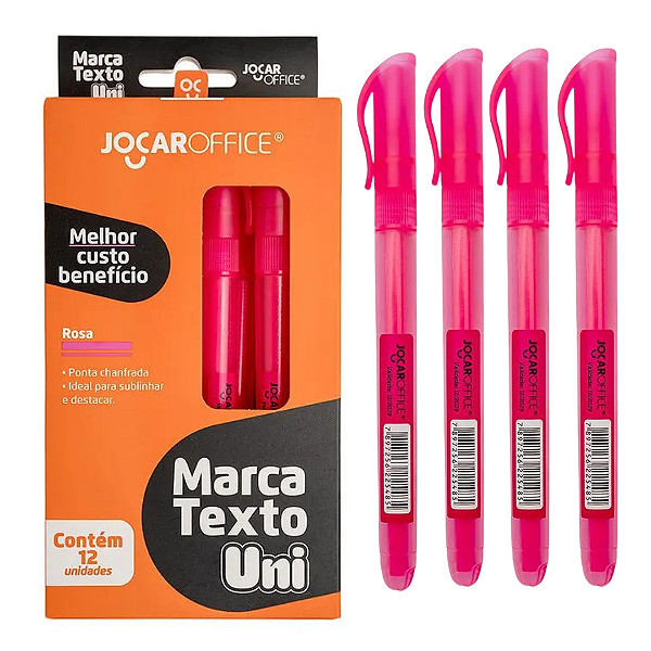 Marca texto UNI ROSA - CAIXA C/12 UND - JOCAR OFFICE