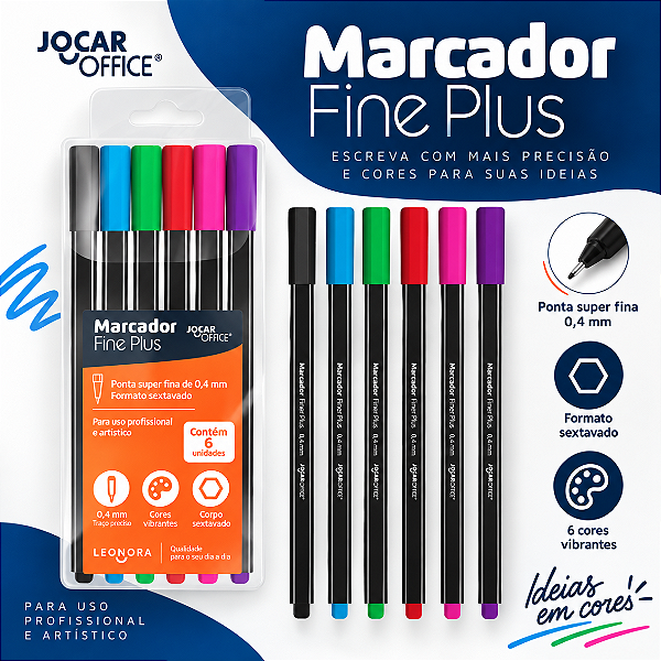Caneta marcador Fineliner  0.4 - ESTOJO C/ 6 CORES -  LEO E LEO