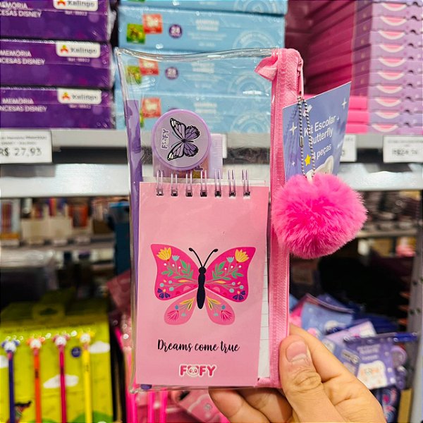 Kit escolar BUTTERFLY - KIT 4 PEÇAS - FOFY