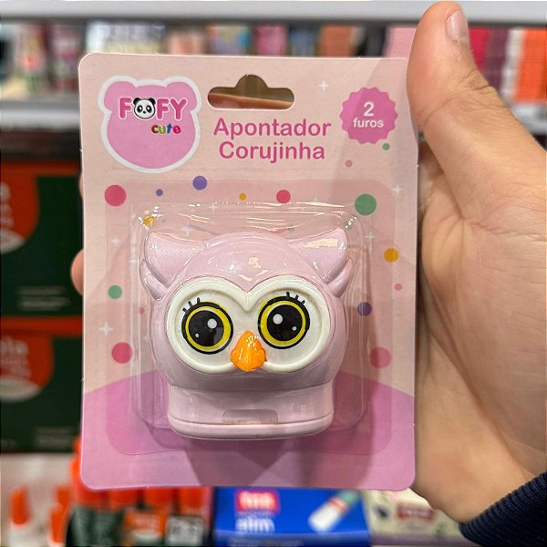 Apontador 2 Furos Corujinha - BLISTER 1 UND ROSA CLARO - FOFY
