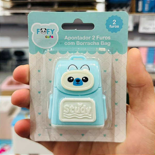 Apontador 2 Furos com Borracha BAG AZUL - BLISTER 1 UND  - FOFY