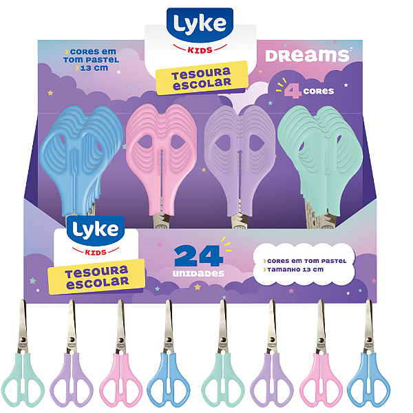 Tesoura Escolar PASTEL 13CM - CX C/24 UND - LYKE