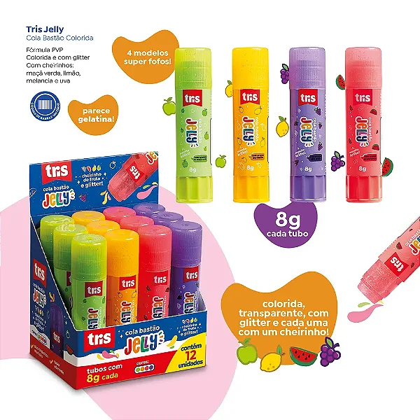 Cola bastão JELLY 8G - DISPLAY  12 UND - TRIS