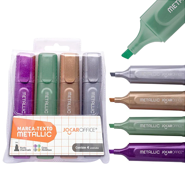 Marca texto metálico -  ESTOJO C/4 UND - JOCAR OFFICE