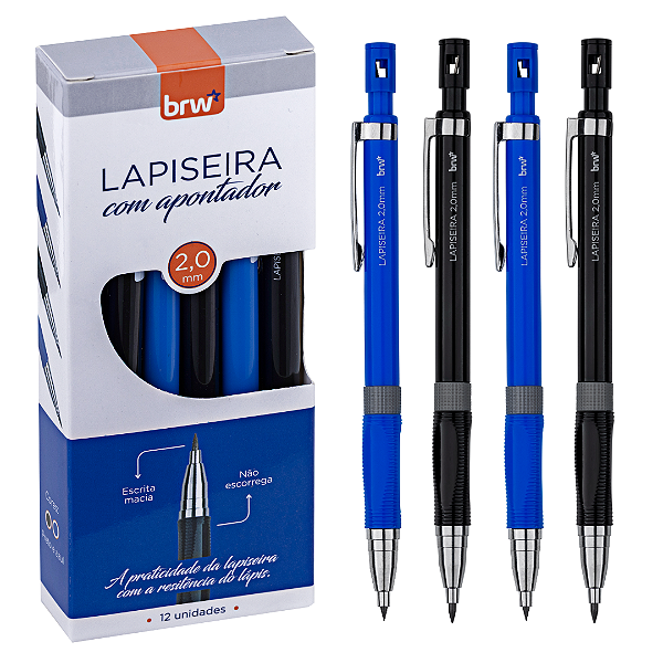 Lapiseira Plástica - 2.0MM PT + AZ - CAIXA C/ 12UND - BRW