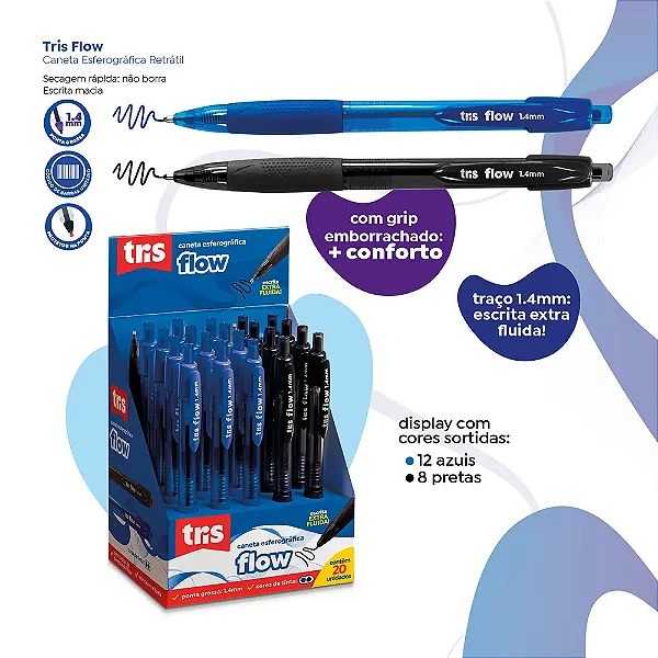 Caneta Esferográfica FLOW RET 1.4 - DISPLAY 20 UND - TRIS