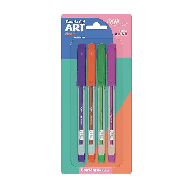 Caneta Gel ART 1.0 NEON - BLISTER C/ 4 UND -  JOCAR OFFICE