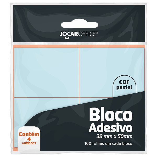 Bloco adesivo AZUL PASTEL 38MMX50MM - OPPBAG C/ 4 BLOCOS 100F CADA -  JOCAR OFFICE