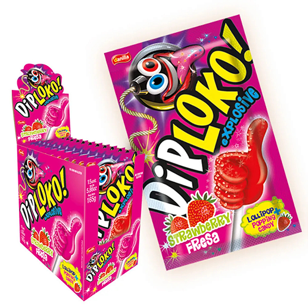 Doce DIP LOKO BOOOM MORANGO 11G - DISPLAY 15 UND - DANILLA