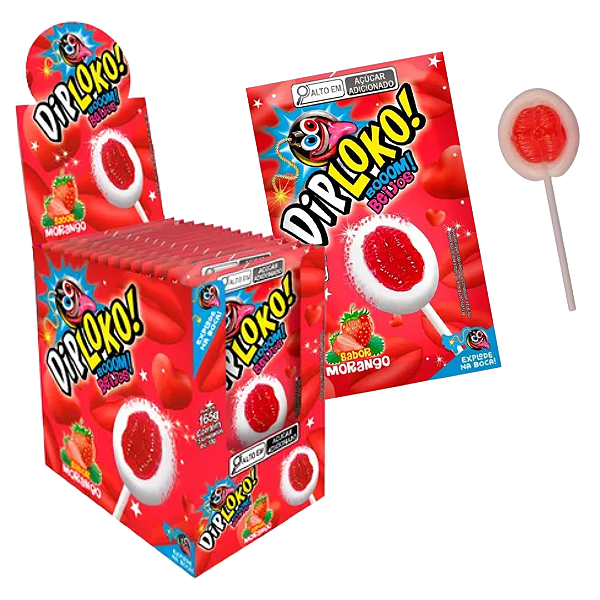 Doce DIP LOKO BOOOM BEIJOS MORANGO 11G - DISPLAY 15 UND - DANILLA