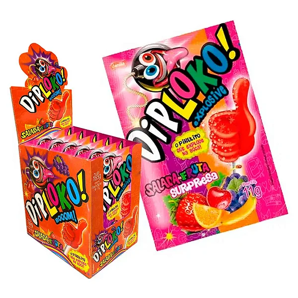 Doce DIP LOKO BOOOM SALADA DE FRUTA 11G - DISPLAY 15 UND - DANILLA