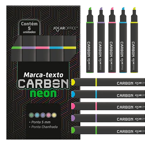 Marca texto Carbon NEON - ESTOJO C/5 UND - JOCAR OFFICE