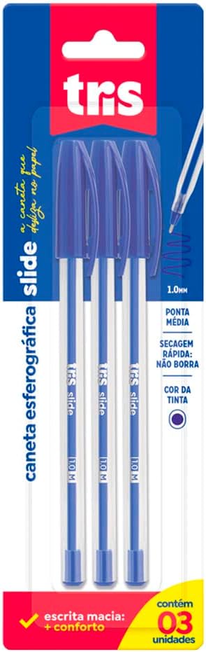Caneta ESF TRIS SLIDE 1.0MM AZUL - CART 3UND - TRIS