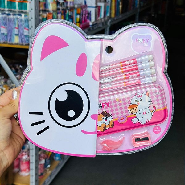 Kit Escolar Amiguinhos GATINHO  - KIT 7 PEÇAS - FOFY