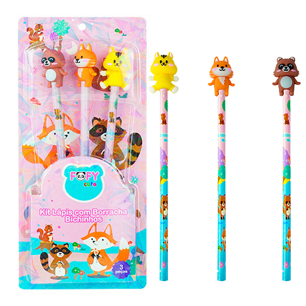 Lápis Bichinhos - KIT 3 PEÇAS - FOFY