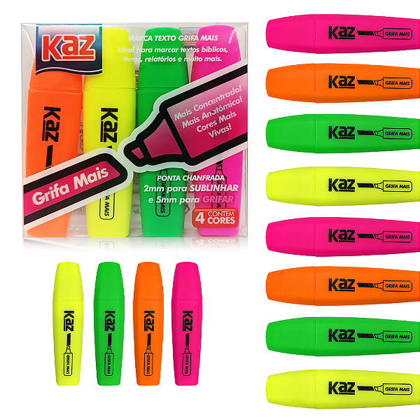 Marca texto 4 CORES NEON  - KAZ