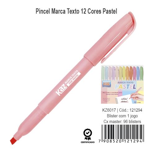 Marca texto 12 CORES PASTEL - KAZ