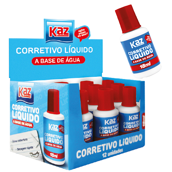 Corretivo Liquido 18ML BASE AGUA - CAIXA 12 UND - KAZ
