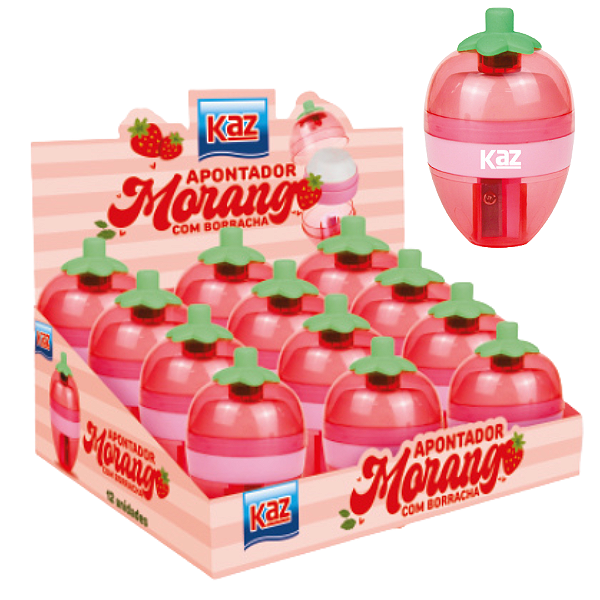 Apontador e Borracha Morango - CAIXA 12 UND - KAZ