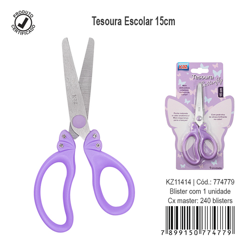 Tesoura Escolar 13CM BUTTERFLY  - UNIDADE - KAZ