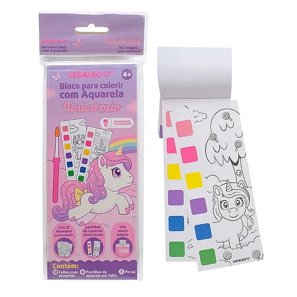 Bloco de colorir com Aquarela UNICORNIO OPPBAG - LEO E LEO